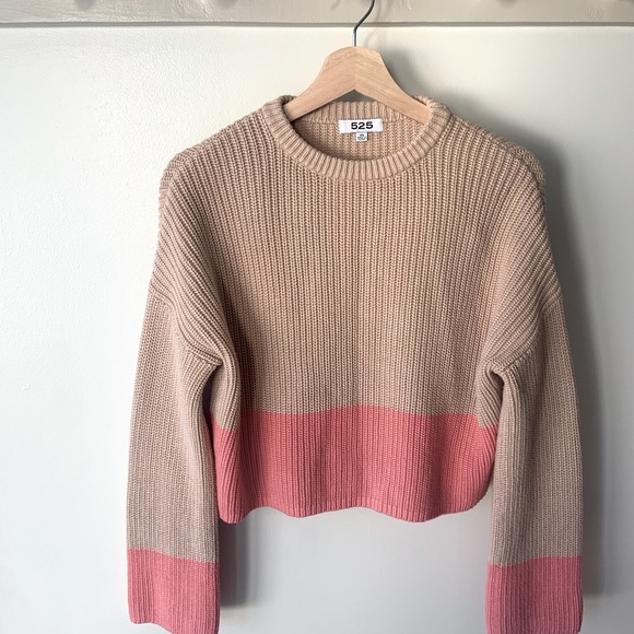 525, tan and pink 100%cotton XS cropped knit sweater - Picture 5 of 11